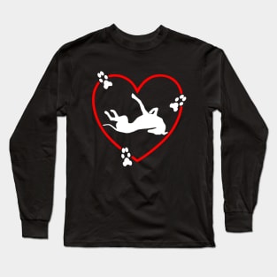 Roaching White Greyhound Red Love Heart Paw Prints Long Sleeve T-Shirt